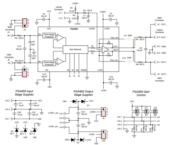 Schematic - Texas Instruments PGA855EVM Evaluation Module